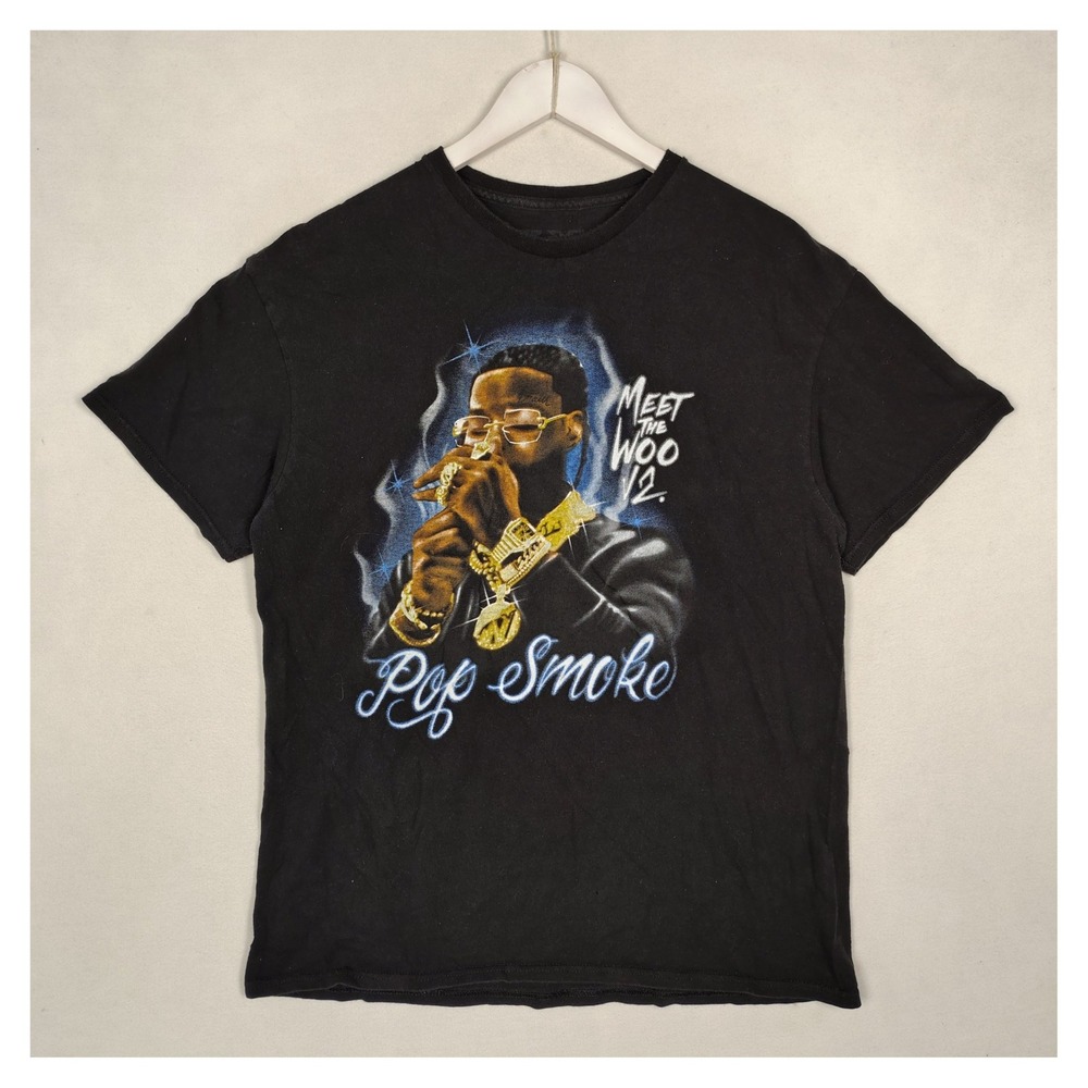 Pop Smoke Meet the Woo V2 Graphic T-Shirt Black Mens Large Rap Tee